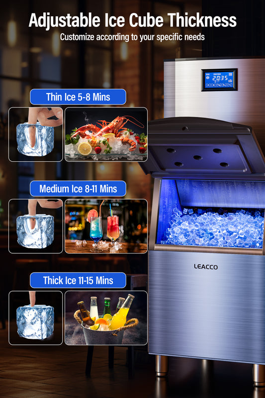 Leacco Commercial Ice Maker Machine 550LBS/24H with 330LBS Stainless Steel Storage Bin, Air Cooled Modular Ice Cube Machine, 1200W