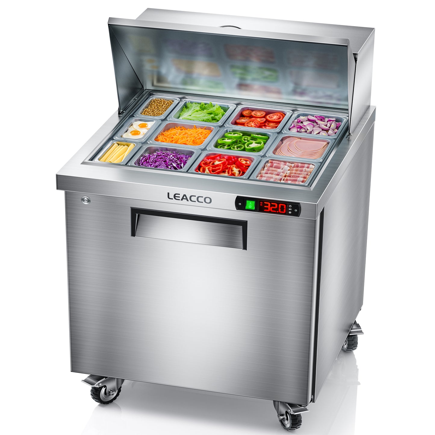 Leacco Refrigerated Sandwich Salad Prep Table, Commercial Workstation Refrigerators with 18 Pans, 48"